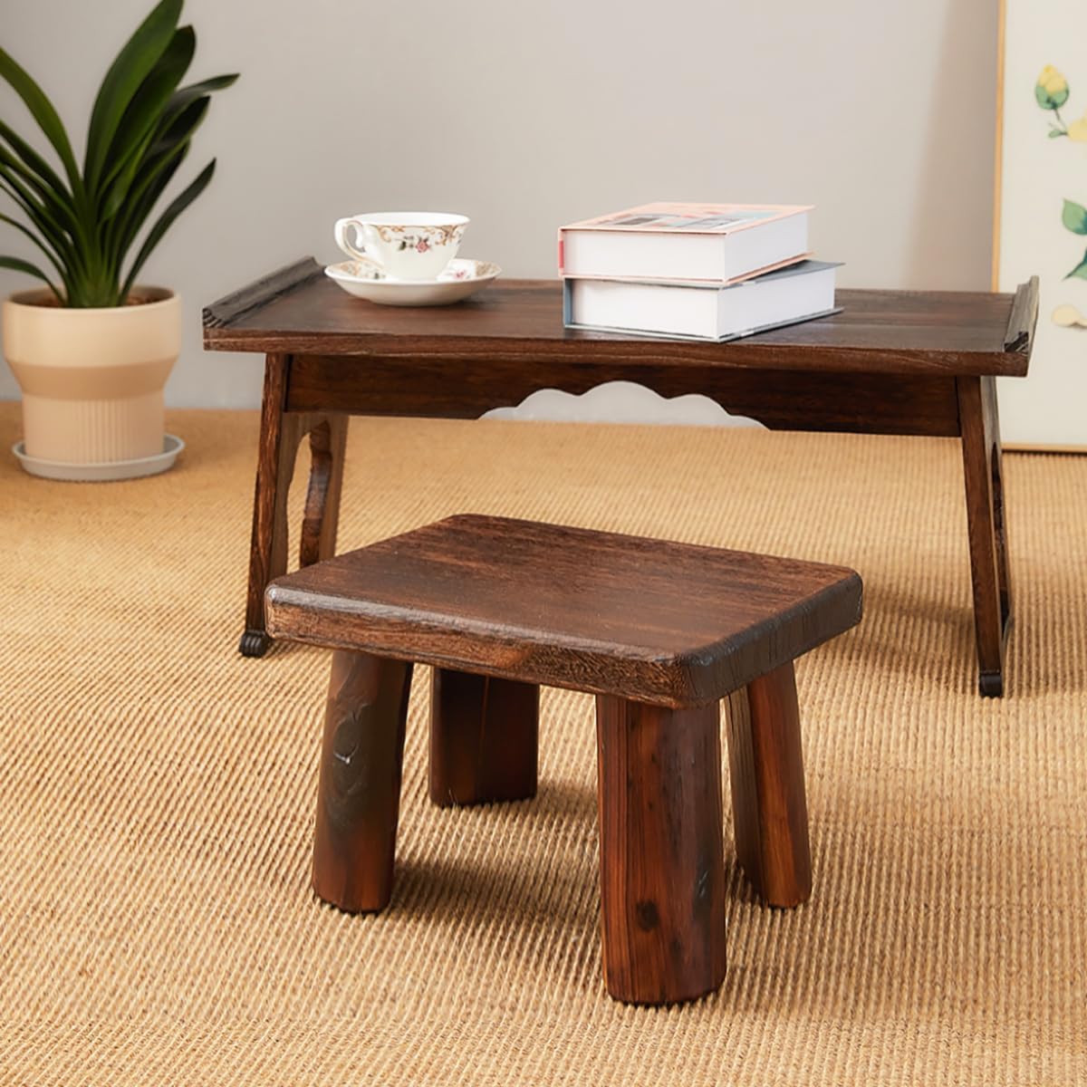 Wooden Stool, Rectangular Bedside Step Stool, Step Ladder for Kitchen & Bathroom, Foot Rest Stool Under Desk, Super Sturdy Hold Up to 500 LBS (14.2"x10.6"x10.6")