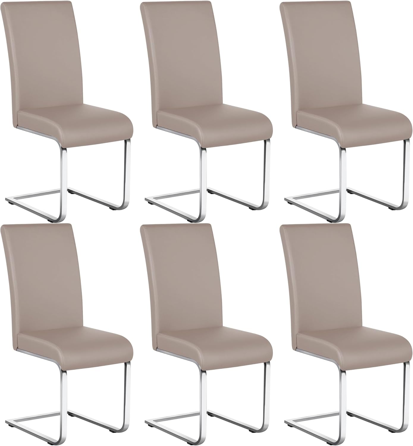 Yaheetech Dining Chairs Set of 6 Modern Faux Leather Upholstered Dining Room Chairs with High Back and Metal Chrome Legs for Kitchen/Living Room/Restaurant, Light Brown