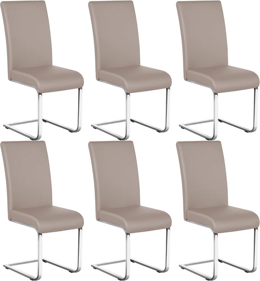Yaheetech Dining Chairs Set of 6 Modern Faux Leather Upholstered Dining Room Chairs with High Back and Metal Chrome Legs for Kitchen/Living Room/Restaurant, Light Brown