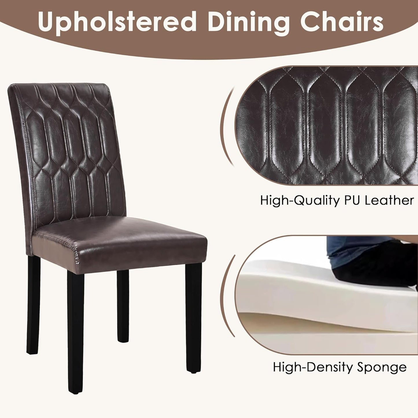 VECELO Upholstered Dining Chairs Set of 4, Modern PU Leather Accent Parsons, Solid Wood Legs w/Rubber Footpads, for Living Room Kitchen, Coffee