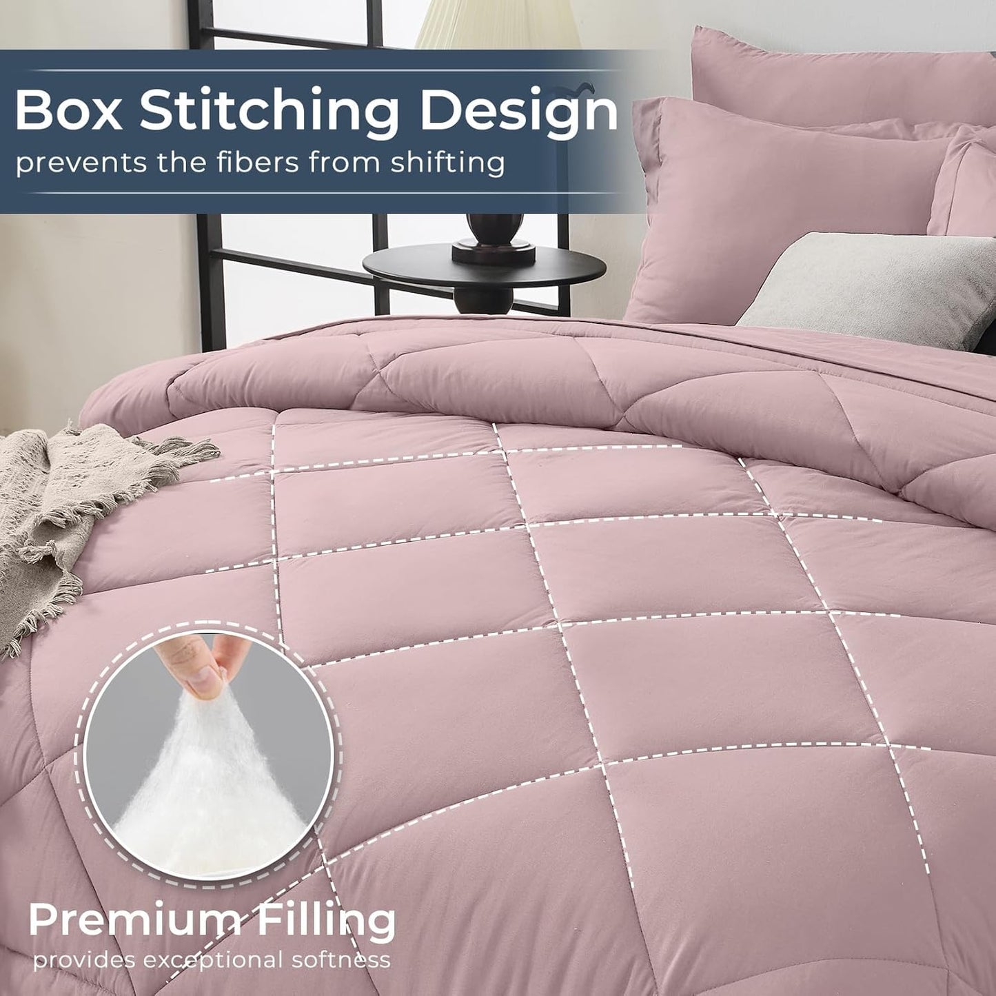 HEVUMYI Rose Gold Twin-XL Comforter Set - 5-Piece All Season Bed in a Bag Twin-XL, Ultra Soft Bedding Set with Comforter, Flat Sheet, Fitted Sheet, Pillowcases, Pillow Shams