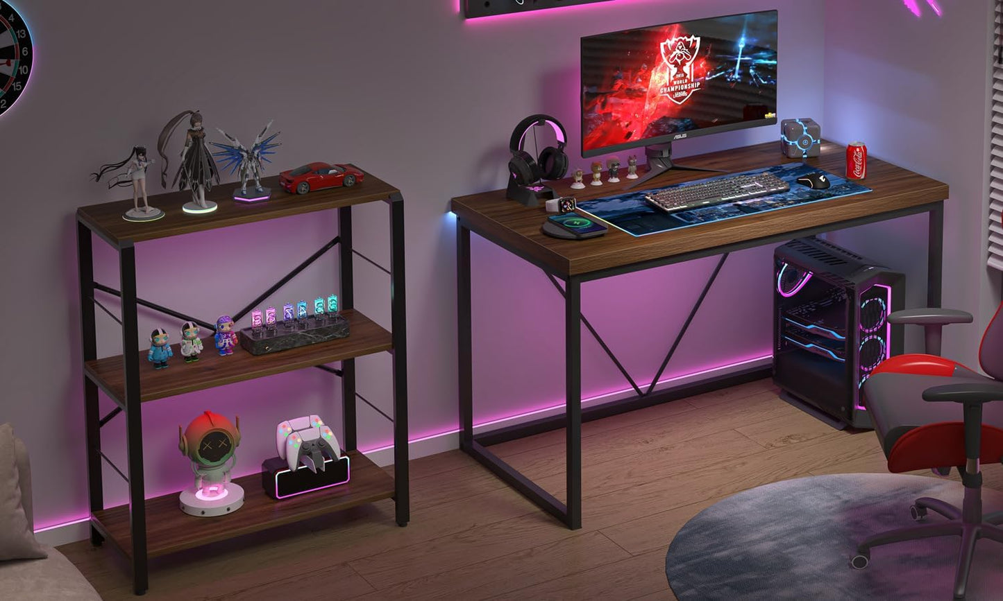 FOLUBAN Modern Office Desk, Rustic Wood and Metal Computer Desks, Industrial Study Writing Table, Simple Work Gaming PC Desk for Bedroom Living Room, Walnut 47 Inch