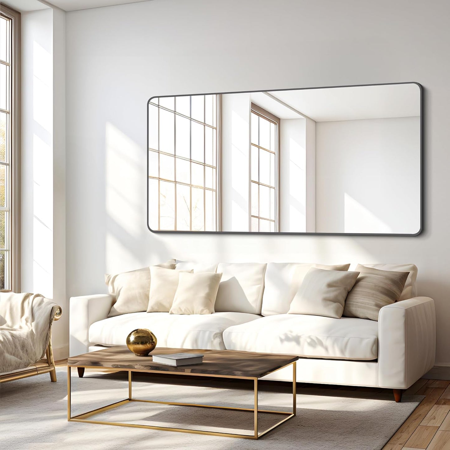 FORBATH Bathroom Mirror 30" X 60"，Large Rectangular Wall Mirror, Black Metal Framed Rounded Corner Wall Mounted Mirror for Bathroom Bedroom Entryway Decor(Horizontal/Vertical)