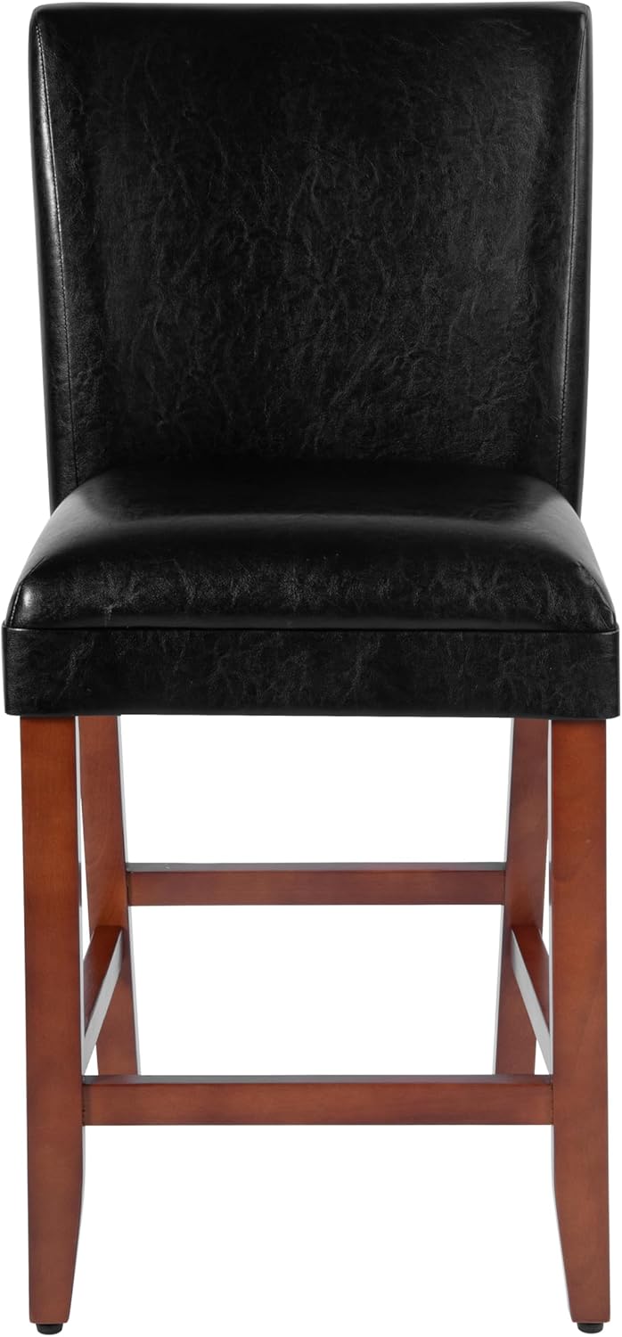 Homepop Home Decor | Classic Counter Height Bar Stools | Faux Leather 24 Inch Bar Stools | Decorative Home Furniture (Black)Single Pack