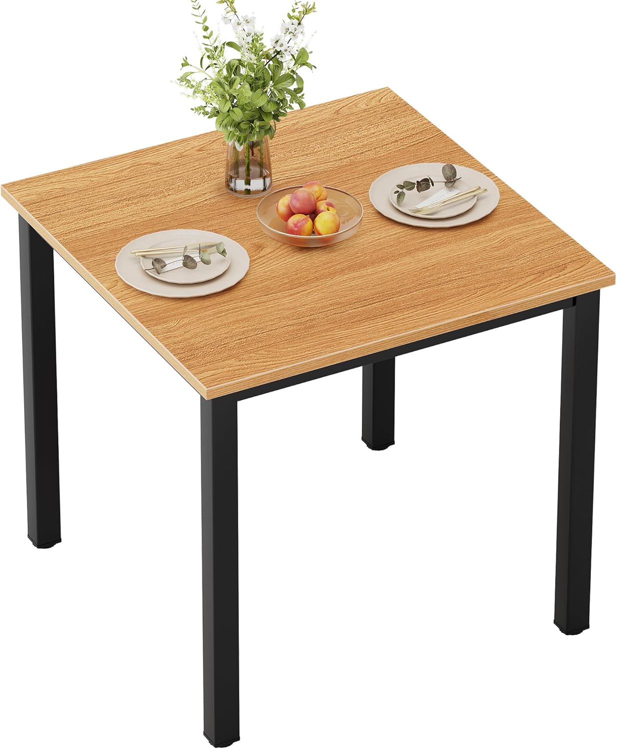 Need Small Square Dining Table- 31-1/2'' Sturdy and Heavy Duty Writing Desk for Small Spaces and Writing Table Desk, Teak Color Desktop & Black Frame AC3BB(8080) Breakroom Table