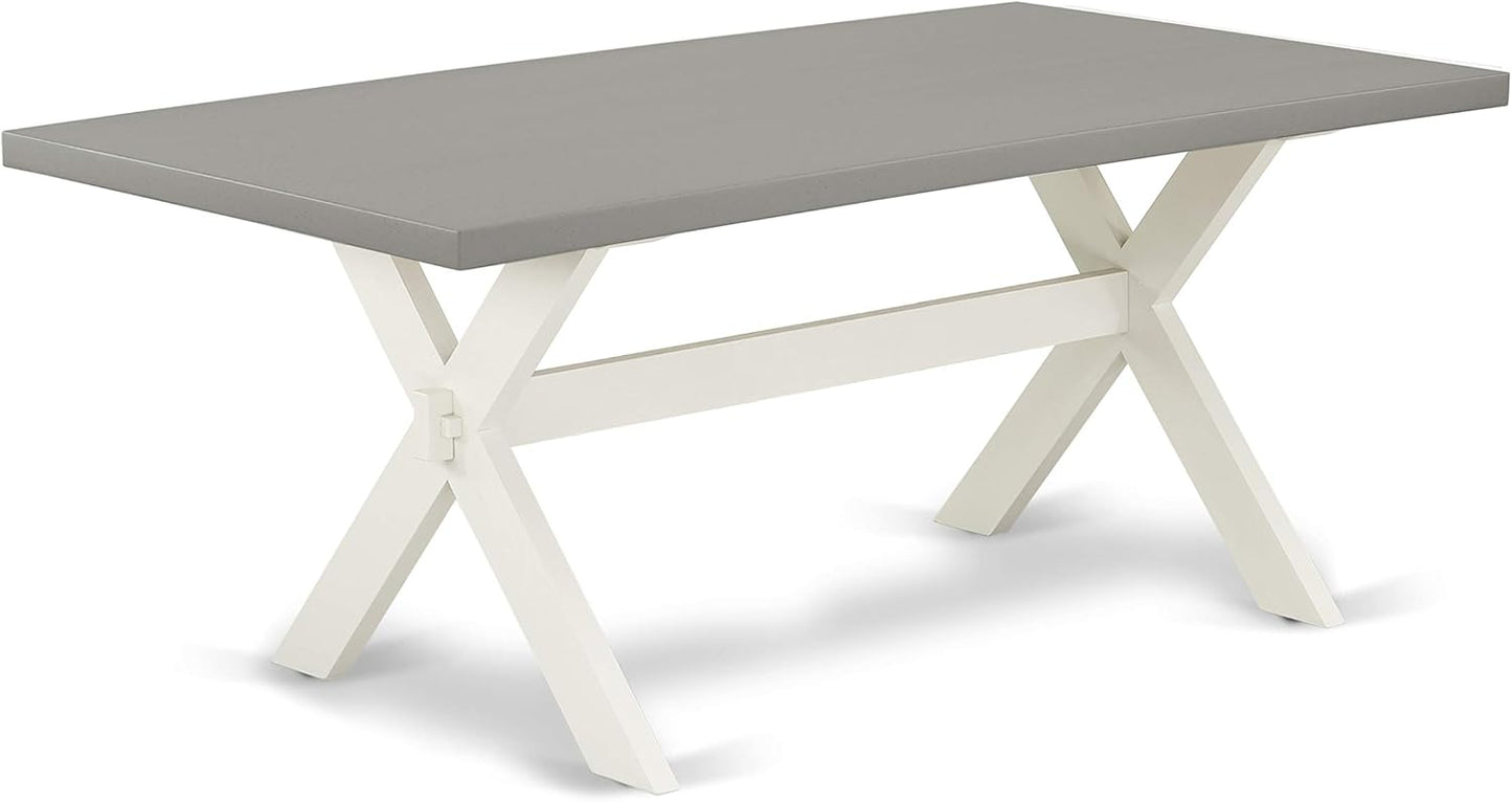 East West Furniture X097CE215-6 6 Piece Dining Room Table Set Contains a Rectangle Kitchen Table with X-Legs and 4 Baby Blue Linen Fabric Parson Chairs with a Bench, 40x72 Inch, Multi-Color