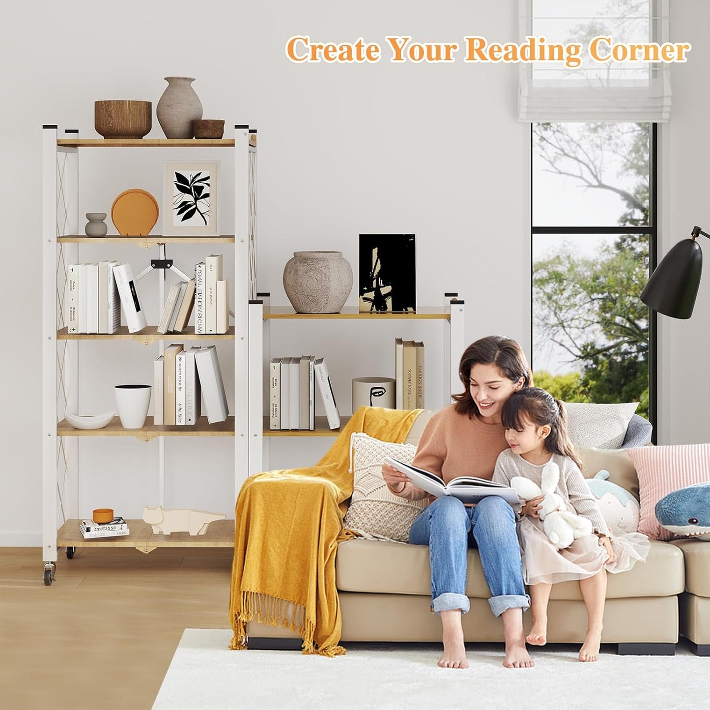 BAOYOUNI 3-Tier Vintage Industrial Bookshelf - No Assembly Folding Storage Shelf with Woodgrain Finish | Collapsible Metal Bookcase for Living Room, Office & Bedroom