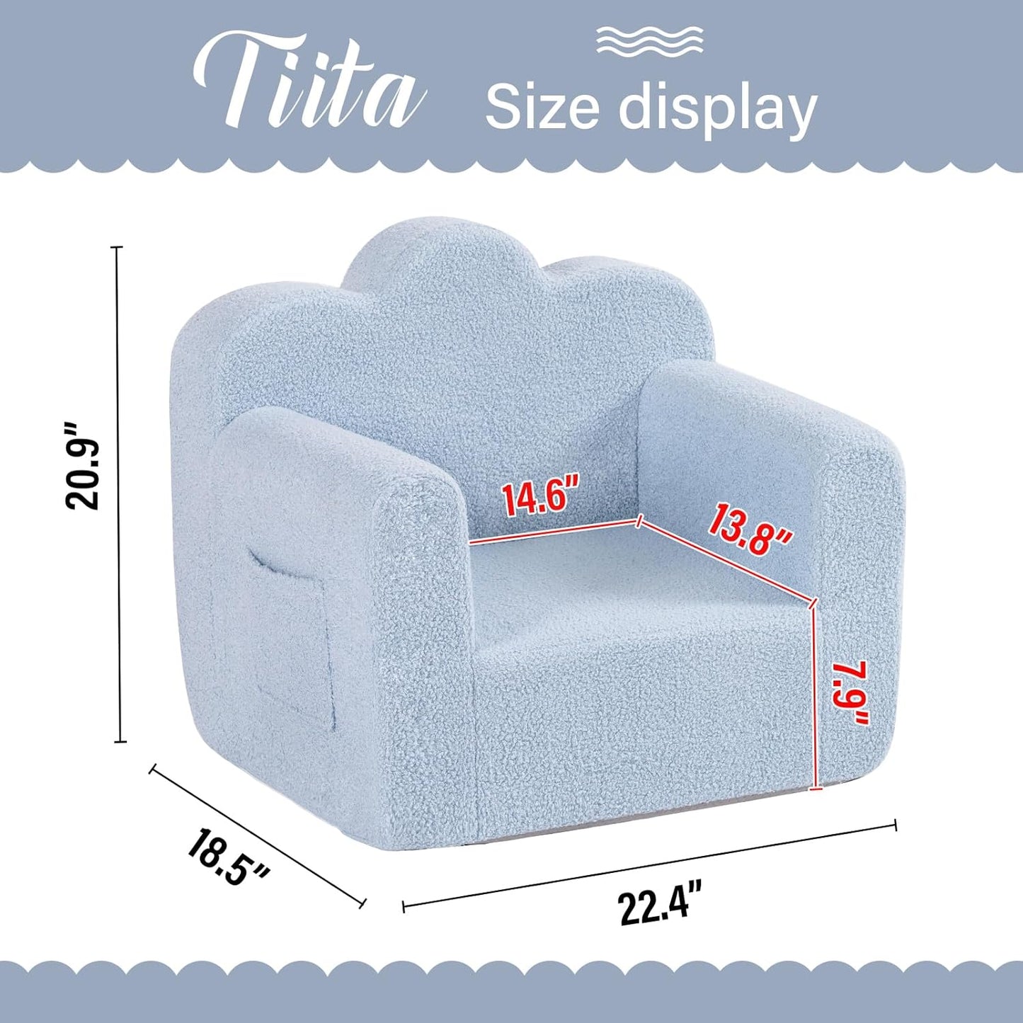 Tiita Kids Couch Plush Toddler Chair, Cloud-Like Glow in The Dark Kids Sofa Toddler Reading Chair with Washable Cover Carrying Handle, Convertible Children Sofa Chair for Girls and Boys