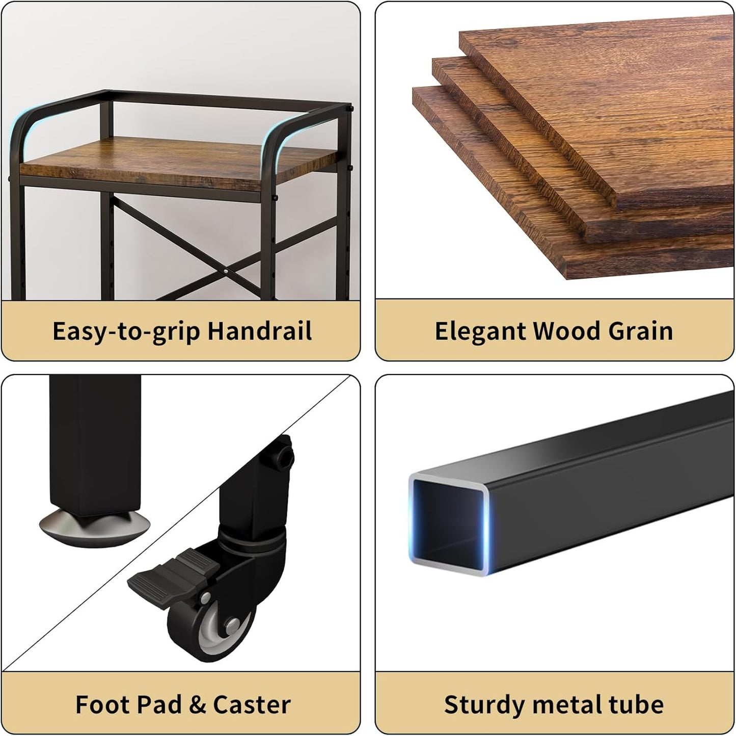 2 Tier Under Desk Printer Stand, Large Printer Table with Height Adjustable Shelf, Rolling Printer Cart with Industrial Wheels for Home Office, Scanner Fax (Rustic Brown)