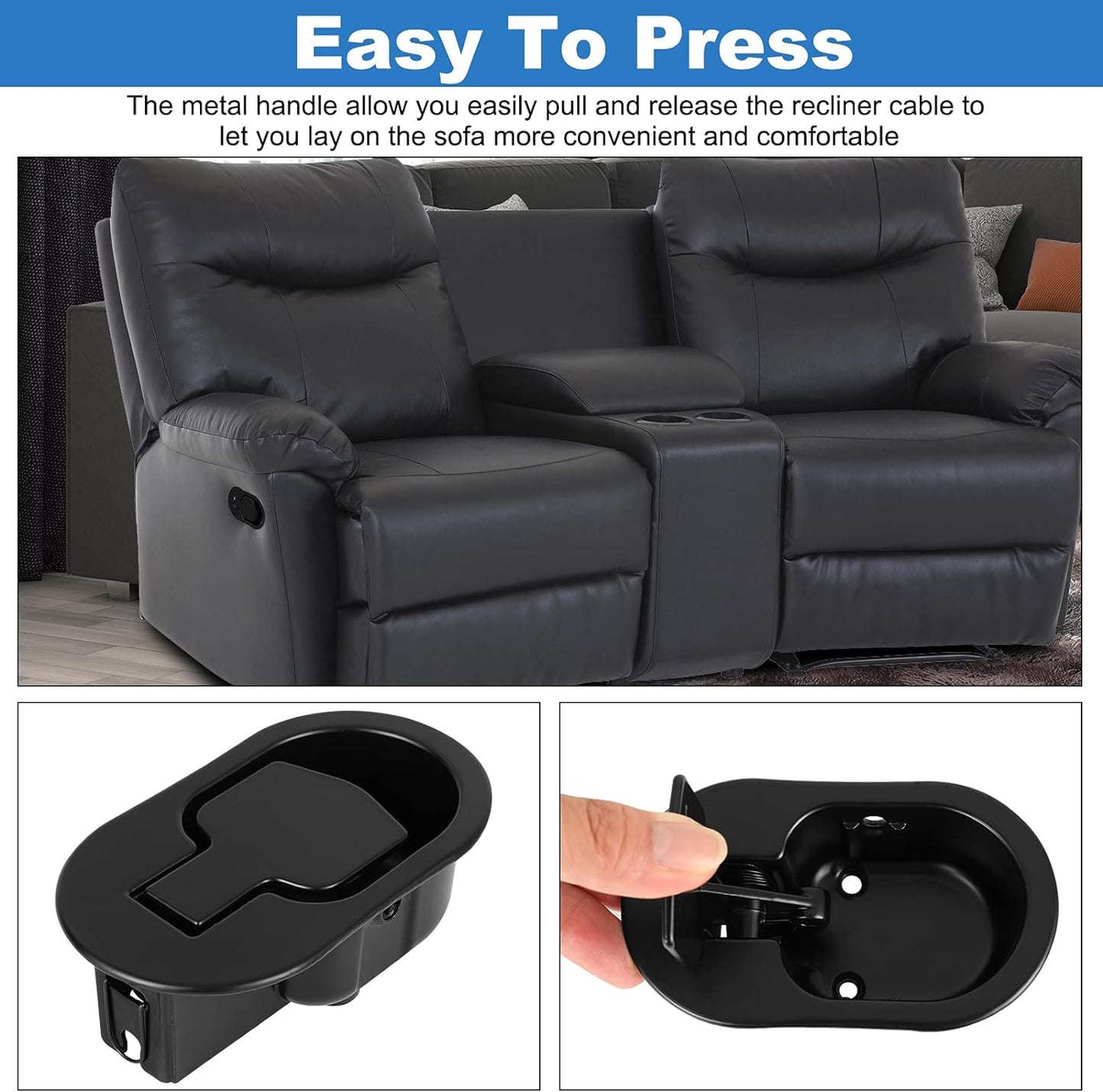 Nonley Heavy-Duty Metal Recliner Pull Handle Replacement with Cable, Universal Recliner Release Couch Handle Fits Most Major Chair Furniture (Exposed Cable Length 4.9inch)