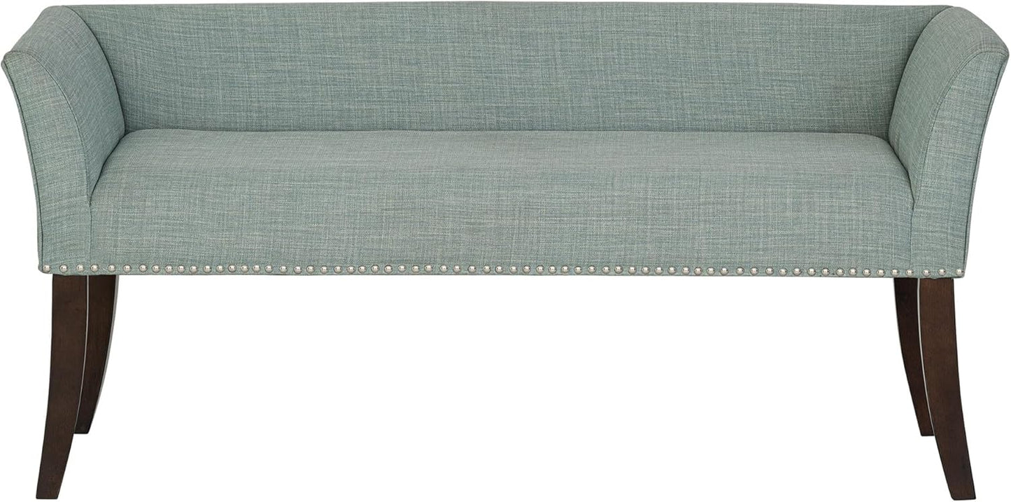 Madison Park Accent Bench for Living Room, Upholstered with Nailhead Trim, & Padded Seat Entryway Bench Small, End of Bed Bench with Back, 49.5" W x 19.25" D x 23" H, Light Blue