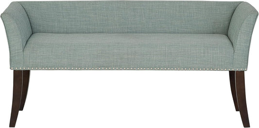 Madison Park Accent Bench for Living Room, Upholstered with Nailhead Trim, & Padded Seat Entryway Bench Small, End of Bed Bench with Back, 49.5" W x 19.25" D x 23" H, Light Blue