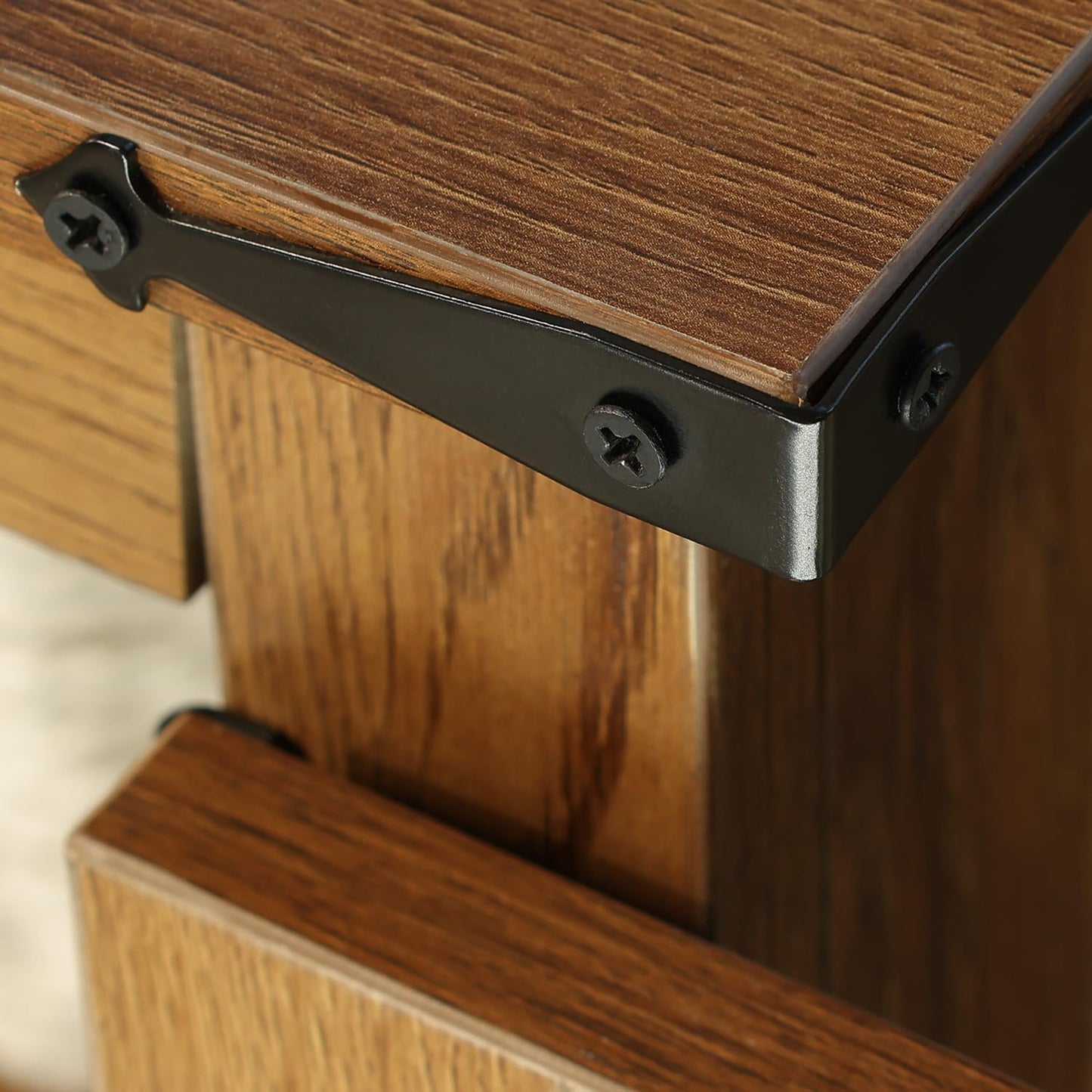 Farmhouse End Table, 24" Large End Tables with Storage, Rustic Square Sofa Beside Table with Glass Barn Door, Wood Side Table Square Nightstand for Living Room, Bedroom, Office (Vintage Brown)