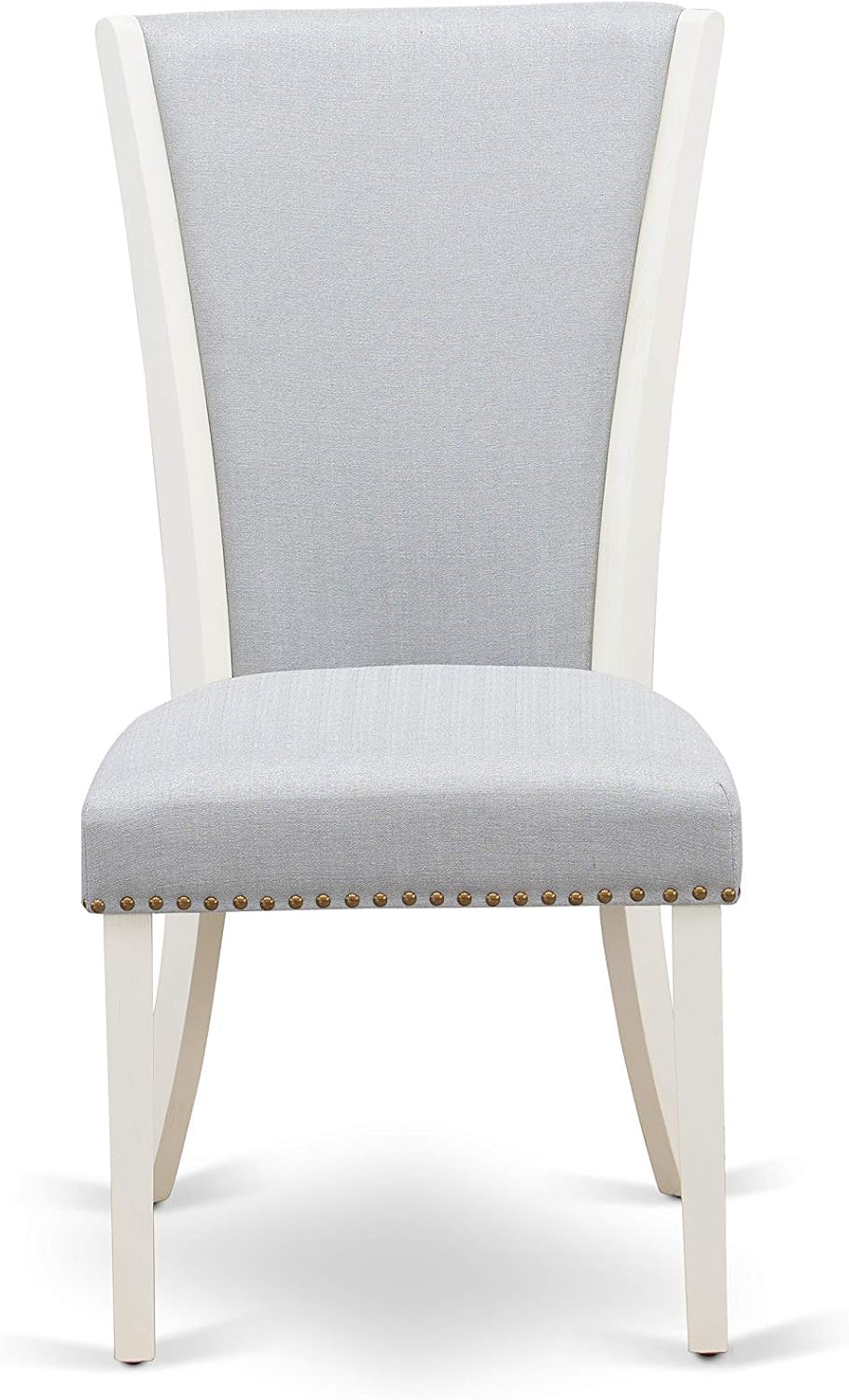 East West Furniture VEP0T05 Verona Parson Chairs - Nailhead Trim Grey Linen Fabric Padded Dining Chairs, Set of 2, Wirebrushed Linen White