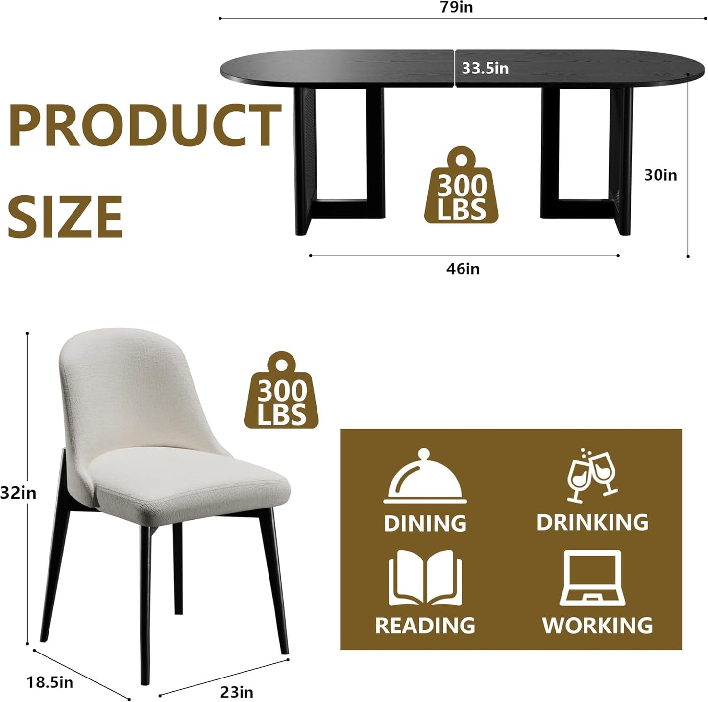 Casaphoria Wood Kitchen Table Set with 4 Chairs, 67" Rectangle Kitchen Table & Chairs Set for 4-6, Modern Farmhouse Dining Table for Living Room, Easy Assembly, Black