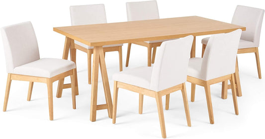 Christopher Knight Home Benson Mid-Century Modern 7 Piece Dining Set, Light Beige and Natural Oak