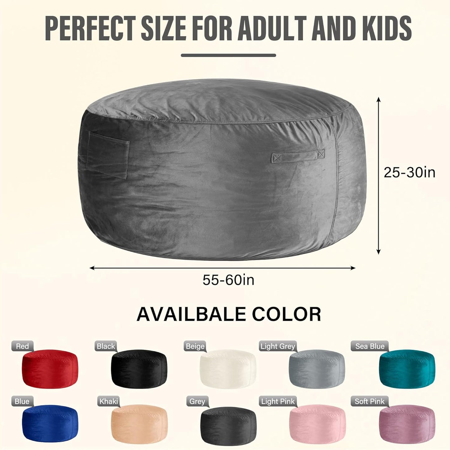 HABUTWAY Bean Bag Chair: Giant 6' Memory Foam Furniture Bean Bag Chair with Microfiber Cover - 6Ft,Grey