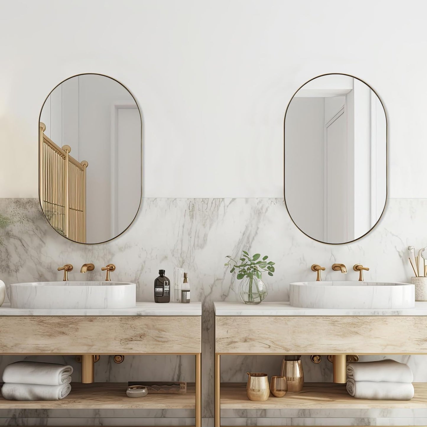 ANDY STAR Oval Bathroom Mirror, 20x33’’Oval Gold Mirror Stainless Steel Metal Frame Mirror for Bathroom, Entryway, Living Room, Contemporary 1" Deep Set Design Wall Mount Hangs Vertical or Horizontal