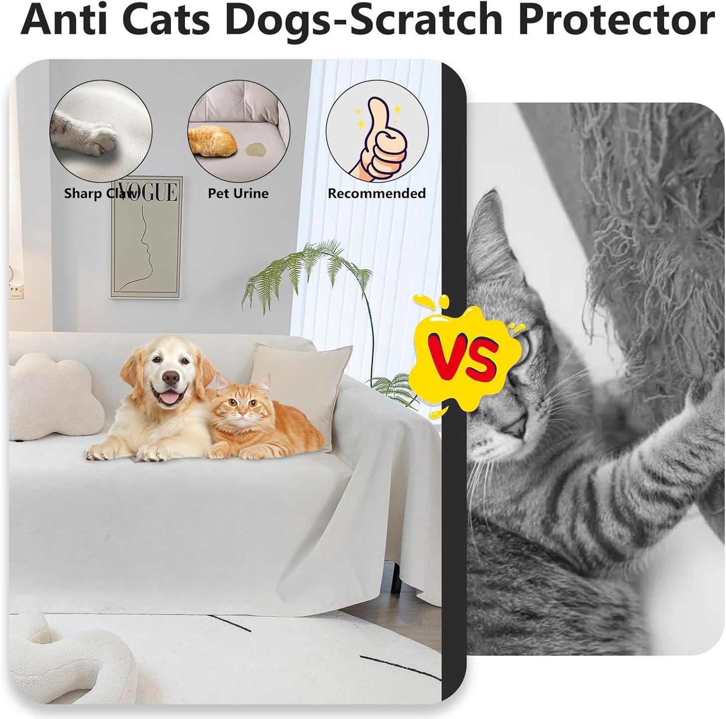 STACYPIK Waterproof Ivory White Sofa Covers Couch Cover for Pets, Anti-Cat Scratch Furniture Protector or 2 Cushion Couch, Washable Jacquard Recliner Loveseat Sofa Slipcover for Pets, Kids-71X90IN