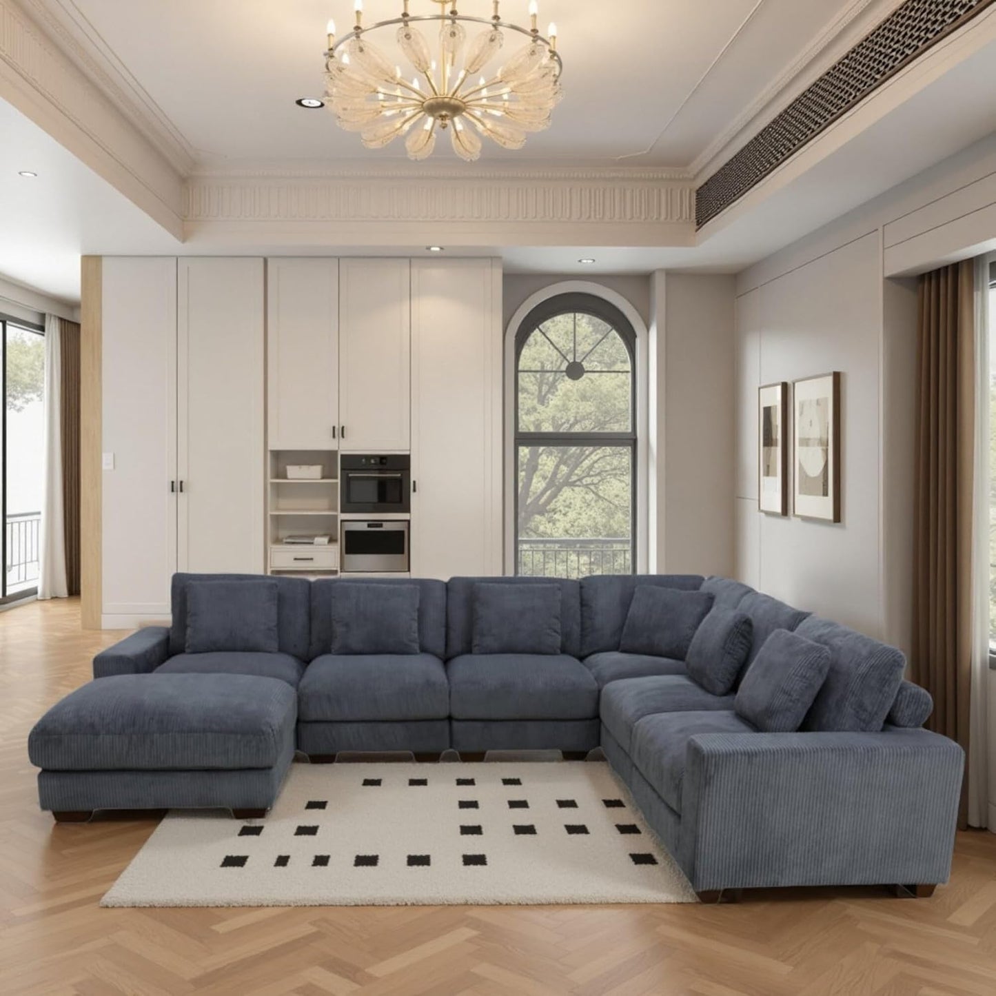 L Shaped Sectional Couches for Living Room, Stylish Sectional Loveseat Sofa with Ottoman & Deep Seats, Living Room Furniture Home Sofa for Adults, Light Gray