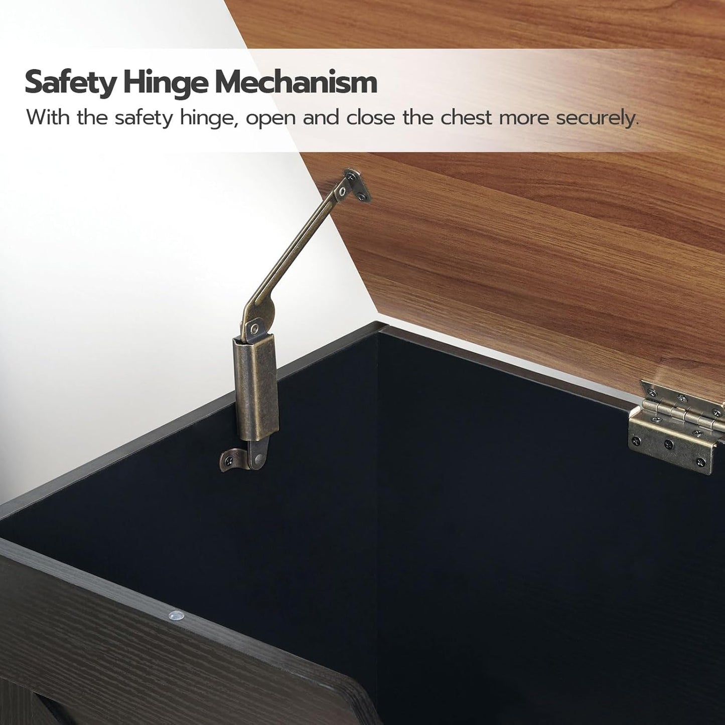 HOOBRO Storage Bench, 39.4" Retro Wooden Storage Chest with U-Shaped Cut-Out Pull, Safety Hinge, Supports 220 lb and Easy Assembly for Toy Box Organizer (Black and Walnut) BH771CW01