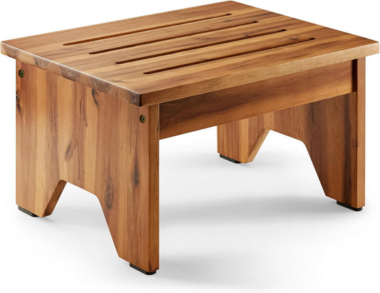 Holana 9" Acacia Wood One Step Stool for Adults - 300 Lbs Wooden Step Stools Heavy Duty for High Bed Riser, Bathroom, Bedroom - Small Stepping Stool for Elderly, Seniors, Kids, Handicap Use Indoor