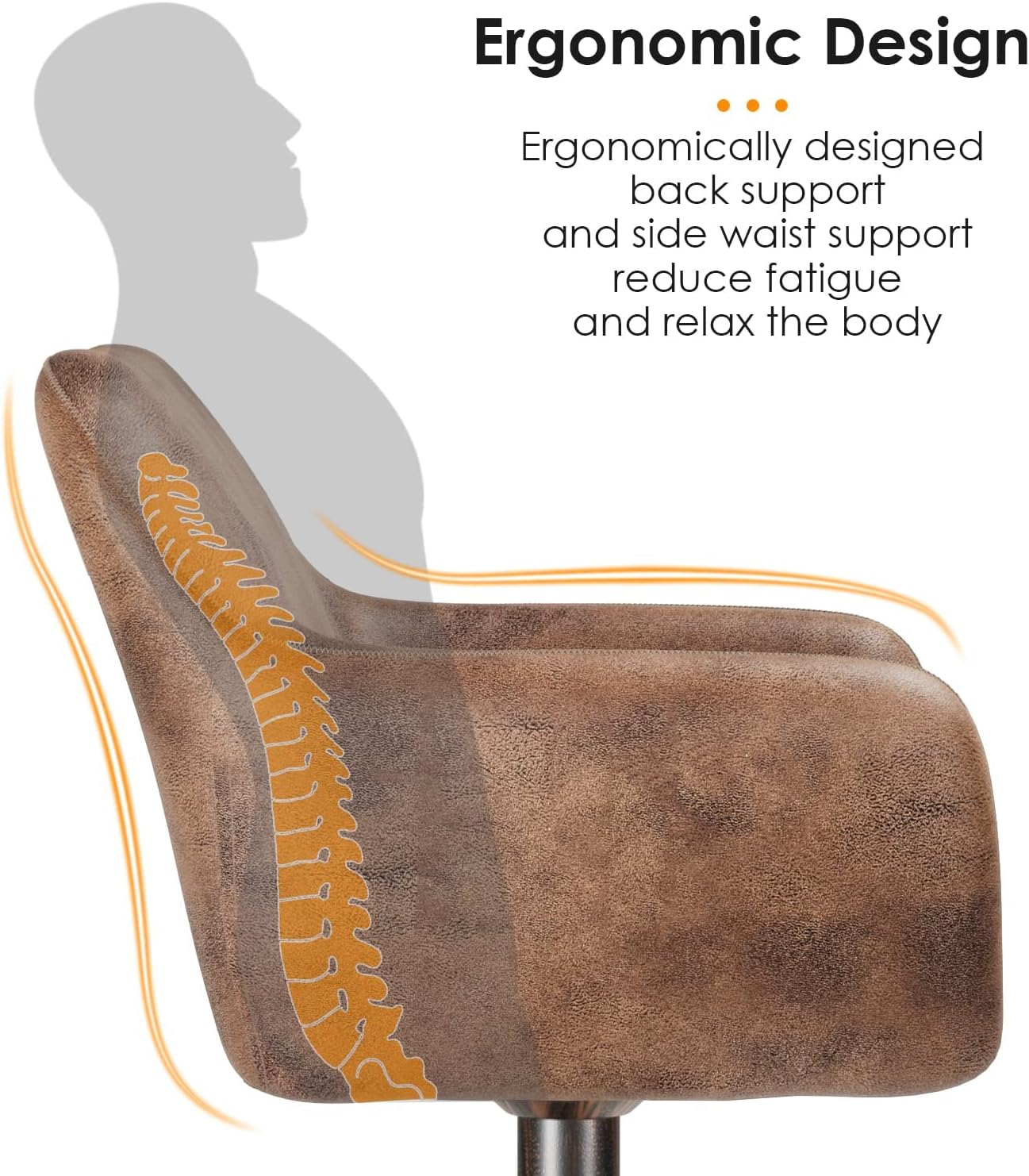 Keyluv Bar Stools Set of 2 for Kitchen Counter Adjustable Swivel Height Barstools 29 Inch Faux Leather Bar Chairs with Padded Back and Chromed Metal Base, Retro Brown