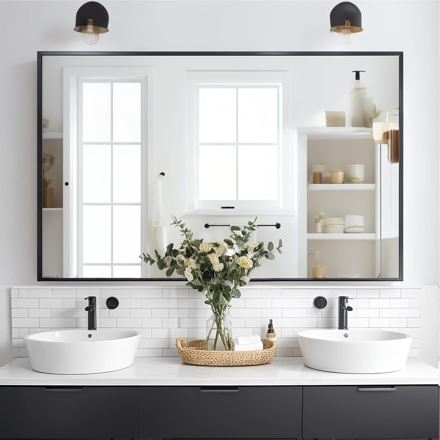 Bathroom Mirror 30x36 Inch, Black Frame Mirror 30"x36", Rectangle Wall Mounted Mirror, Metal Framed Vanity Mirror for Wall 30 by 36, Modern Mirror Hangs Horizontal Or Vertical