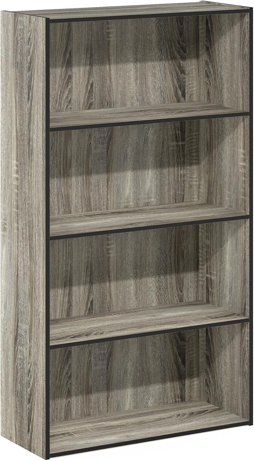 Furinno Pasir 4 Tier Open Shelf, French Oak Grey