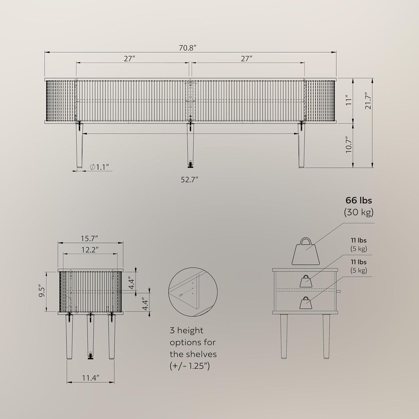 WERMO 71’’ Black TV Stand with Storage and Shelves for 65-75 Inch TVs. Black Entertainment Center with Doors for Living Room and Bedroom, Mid Century Modern Console Table, Media Cabinet (Black Oak)
