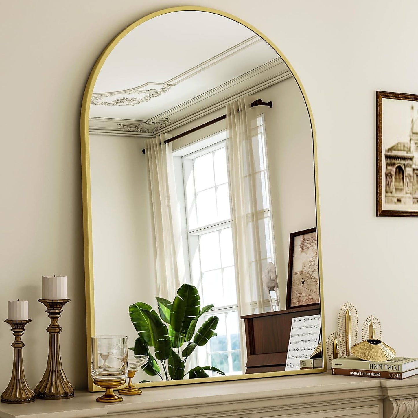 Arch Bathroom Mirror, 26x38 inch Arched Bathroom Mirror/Wall Mounted Vanity Mirror - Arch Metal Frame Wall Mirror for Bathroom Bedroom Living Room, Gold