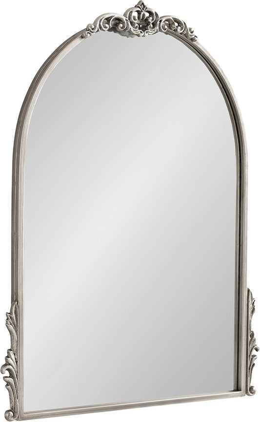 Kate and Laurel Myrcelle Traditional Arched Mirror; 21 x 26; Antique Silver; Decorative Arch Mirror with Ornate Garland Detailing Along The Crown and Edges of The Frame