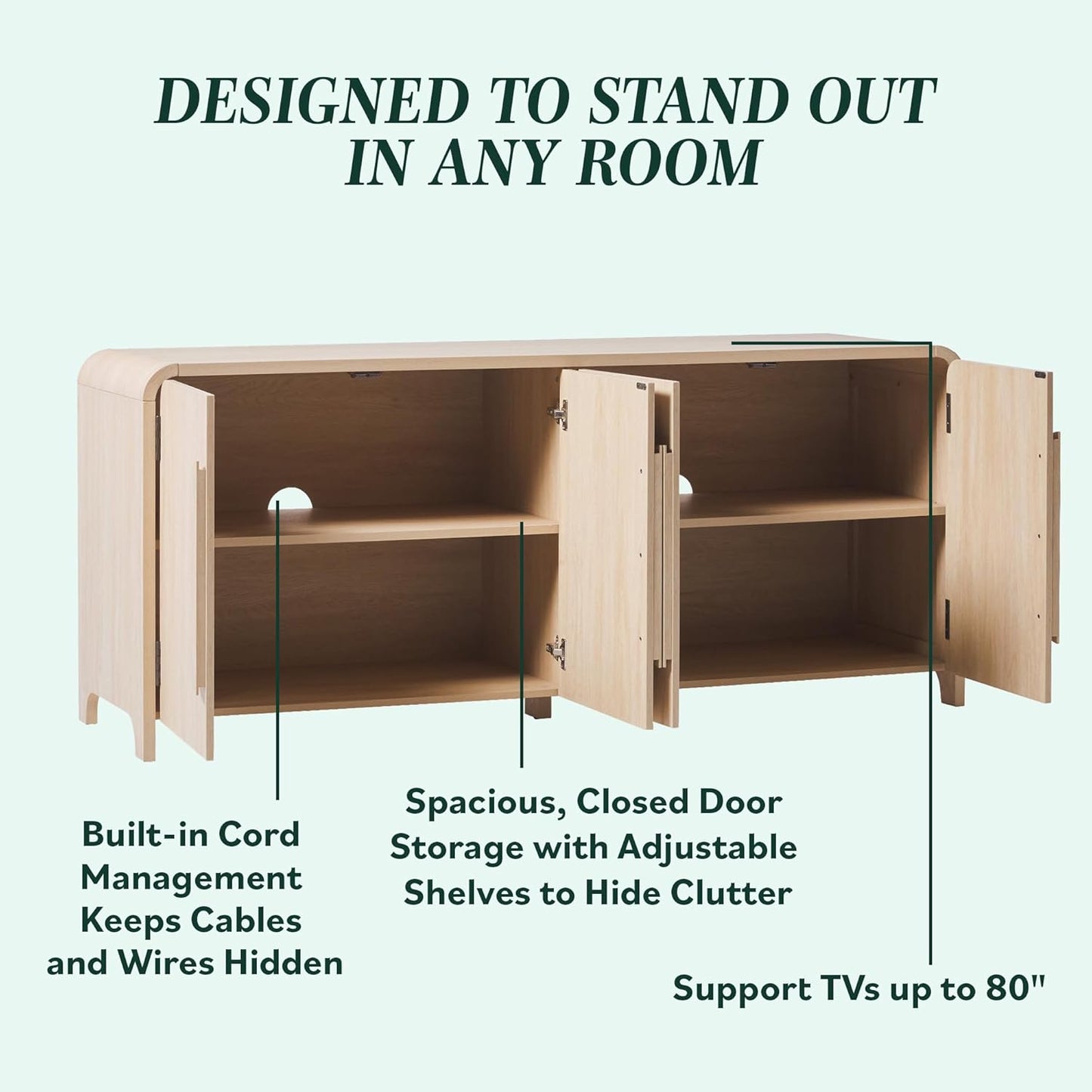 Walker Edison Chantelle Sideboard TV Stand with Storage, 70", Coastal Oak