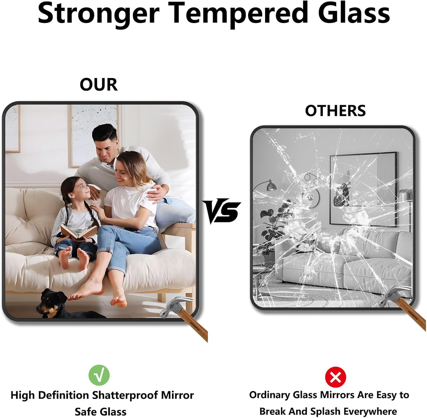 Koonmi Bathroom Mirror, 36X40 Inch Black Metal Framed Mirror for Bathroom, Tempered Glass, Anti-Rust, Rounded Rectangle Mirror for Restroom, Bedroom, Black