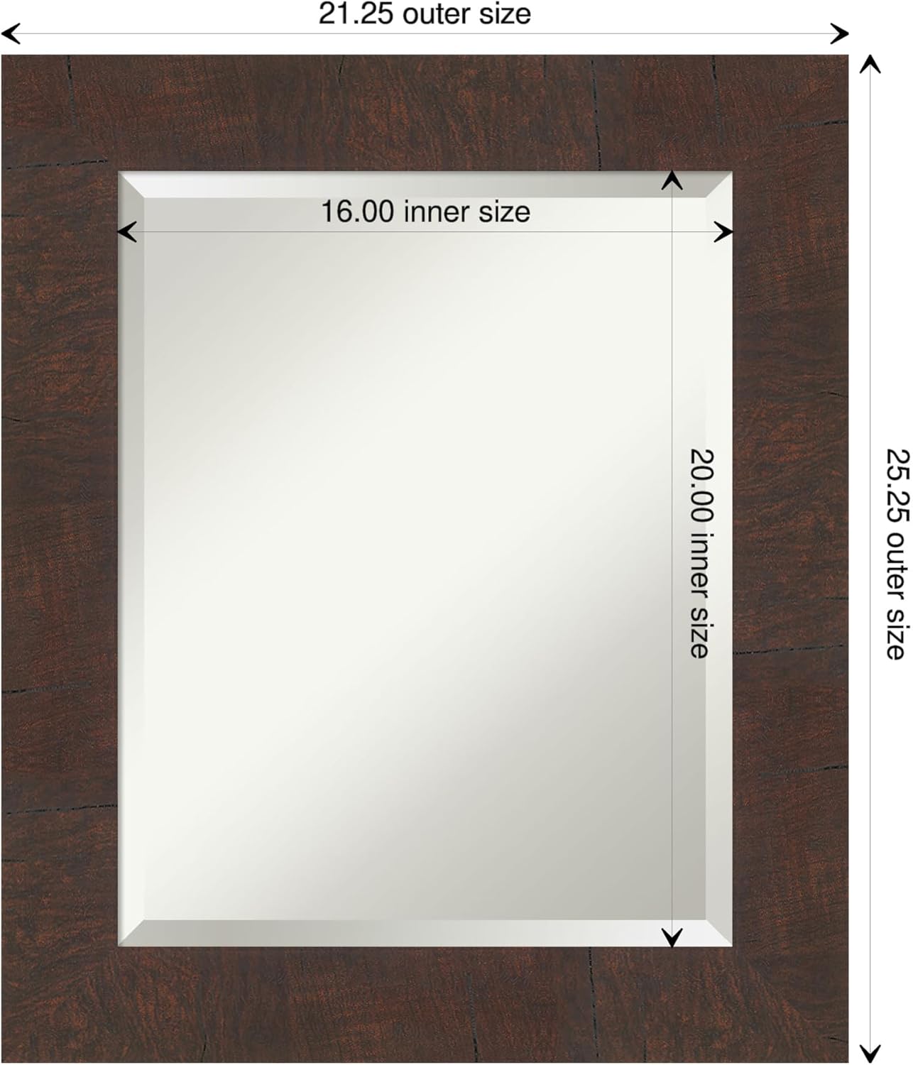 Amanti Art Brown Wall Mirror 25x21 Wildwood Brown Rectangle Bathroom Mirror for Wall Decor Living Room, Small Rustic Farmhouse Frame, Hangs Horizonally and Vertically, Bathroom Decor, Beveled Edge