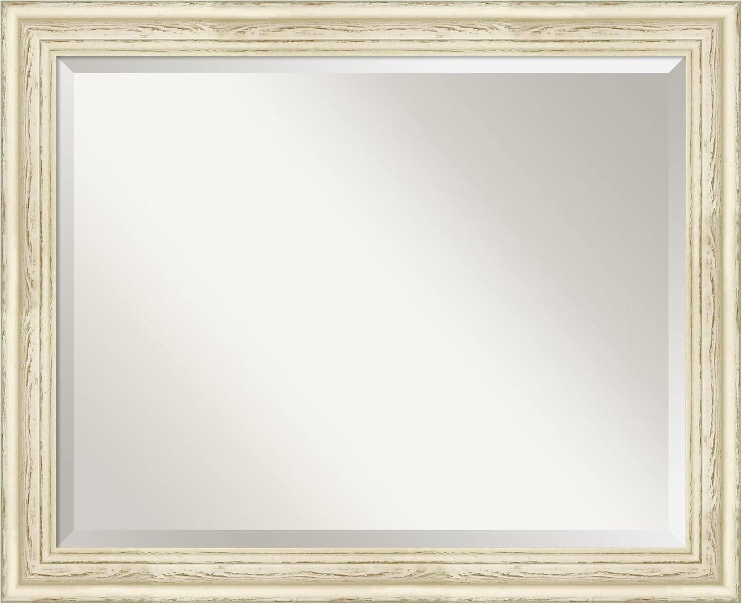 Amanti Art White Bathroom Mirror for Over Sink, 27x33 Country White Wash Rectangle Vanity Mirror, Large Rustic Farmhouse Wood Frame, Hangs Horizonally and Vertically, Bathroom Wall Decor, Beveled Edge