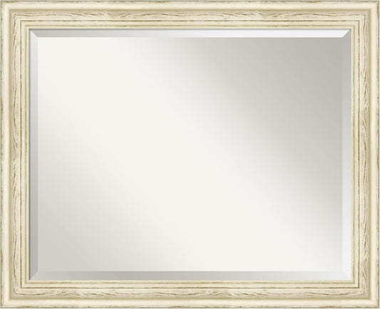 Amanti Art White Bathroom Mirror for Over Sink, 27x33 Country White Wash Rectangle Vanity Mirror, Large Rustic Farmhouse Wood Frame, Hangs Horizonally and Vertically, Bathroom Wall Decor, Beveled Edge