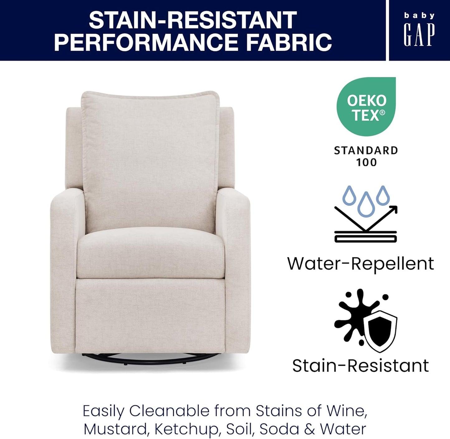 Delta Children babyGap Harlowe Power Recliner with USB-A and Type-C Ports Greenguard Gold Certified – Stain-Resistant Performance Fabric is Oeko-TEX Standard 100 Certified, Sand