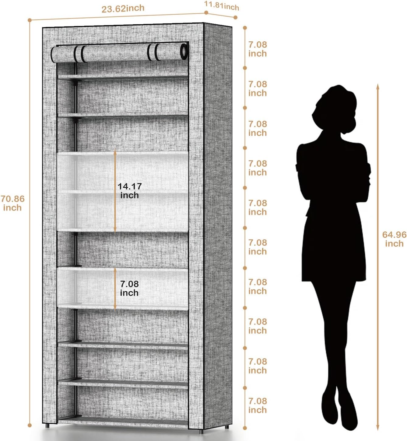 Covered Shoe Rack Tall Metal Shoes Rack Organizer for Entryway Garage Closet Tall Shoe Shelf Shoe Storage Cabinet Free Standing Large Garage Shoes Racks Organizer (23.6 L x 11.8W)