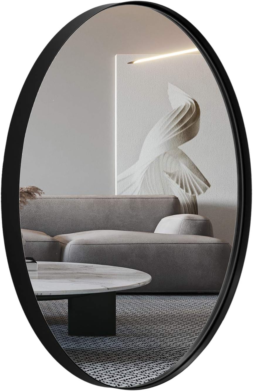 ANDY STAR Oval Bathroom Mirror, Black Oval Mirror for Bathroom, Oval Vanity Mirror for Bathroom, 20x28'' Oval Wall Mirror Pill Shaped Mirror Stainless Steel Frame Wall Mount Horizontal or Vertical