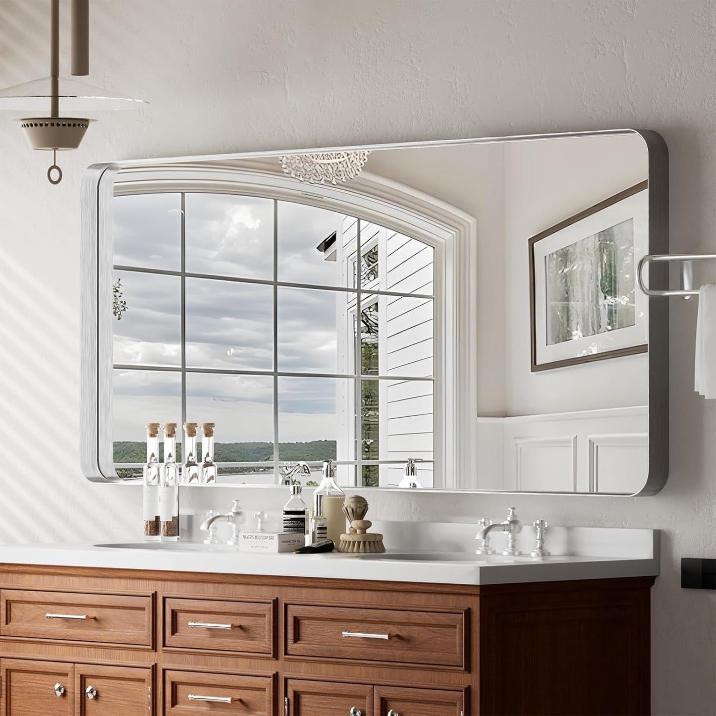 Large Bathroom Mirror 30x56 inch, Gorgeous Deep Frame Wall Vanity Mirror for Over Sink with Shatterproof Tempered Glass, Hanging Horizontal or Vertical, Silver