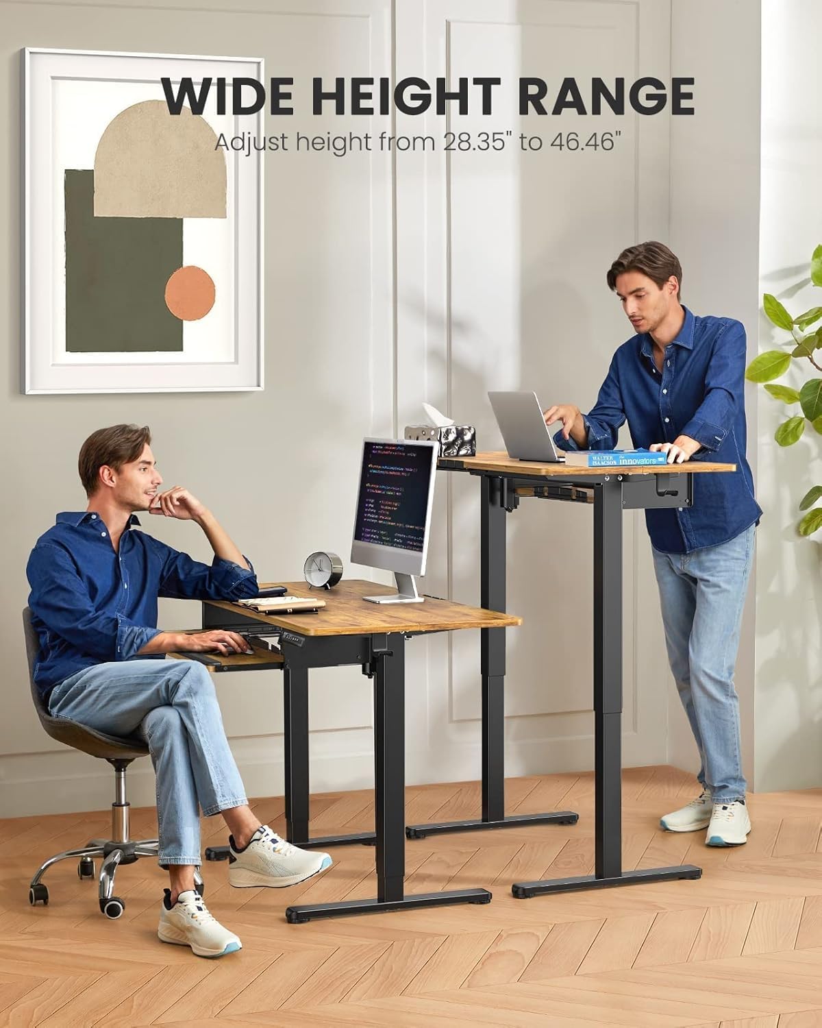 ErGear Electric Standing Desk with Keyboard Tray, 44x24 Inches Adjustable Height Sit Stand Up Desk, Home Office Desk Computer Workstation, Vintage Brown