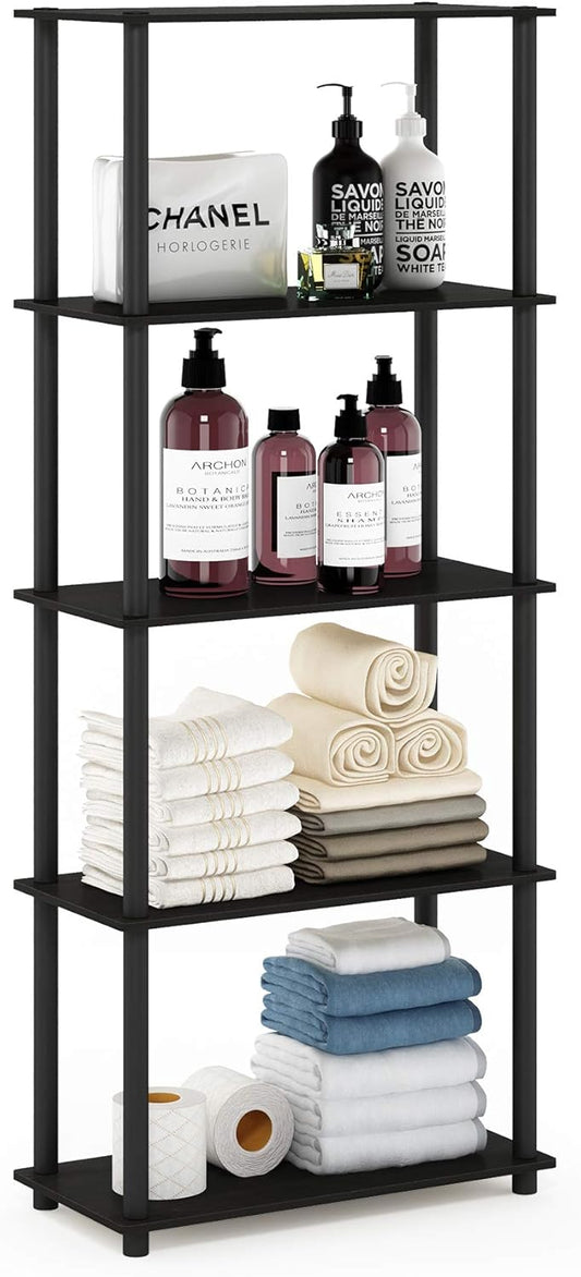 Furinno Turn-N-Tube 5-Tier Multipurpose Shelf / Display Rack / Storage Shelf / Bookshelf, Round Tubes, Espresso/Black