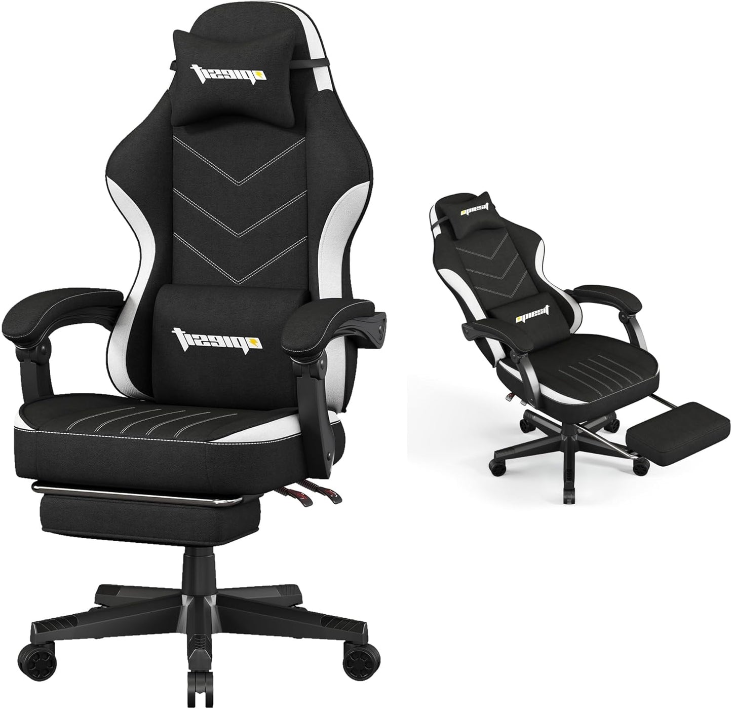 Gaming Chair,Fabric Computer Chair with Pocket Spring Cushion,400 lb Load Capacity,Ergonomic Office Chair with Footrest,Height Adjustable Video Gamer Chair with Lumbar Support(Black)