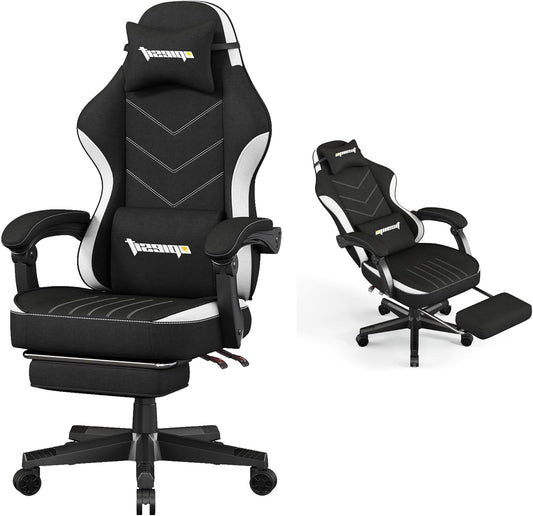 Gaming Chair,Fabric Computer Chair with Pocket Spring Cushion,400 lb Load Capacity,Ergonomic Office Chair with Footrest,Height Adjustable Video Gamer Chair with Lumbar Support(Black)