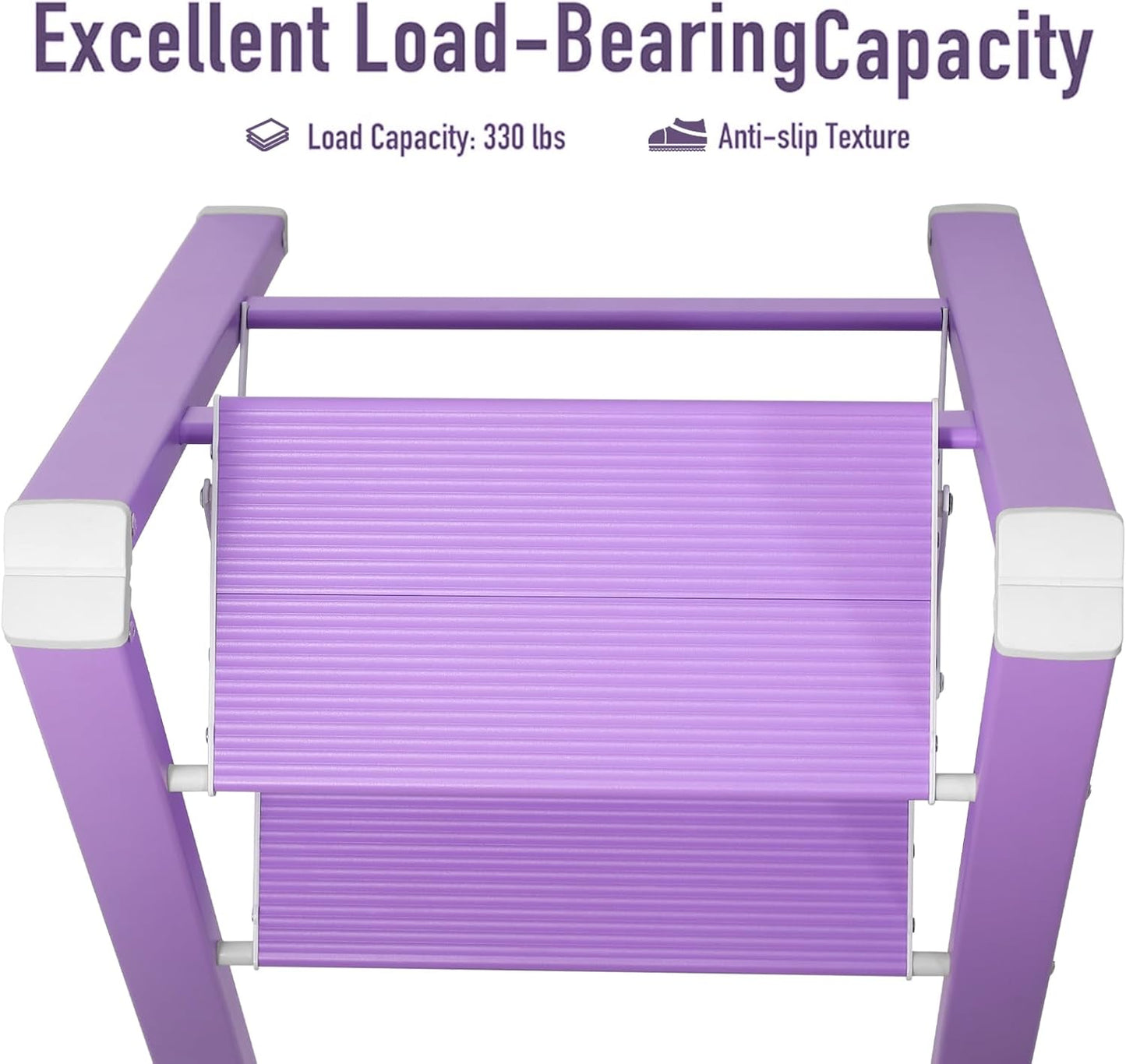 2 Step Lightweight Folding Ladder for Home, 330lbs Aluminum Step Ladder Anti-Slip for Kitchen, Step Stool Foldable Adults for Closet, 330lbs - Purple