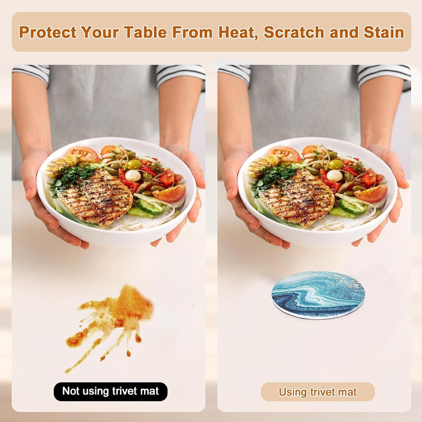 6-Pcs 4'' Ceramic Marble Style Trivet with Holder, Absorbent Trivets for Hot Dishes, Cork Bottom Anti-Slip Trivet Mats for Hot Pots and Pans