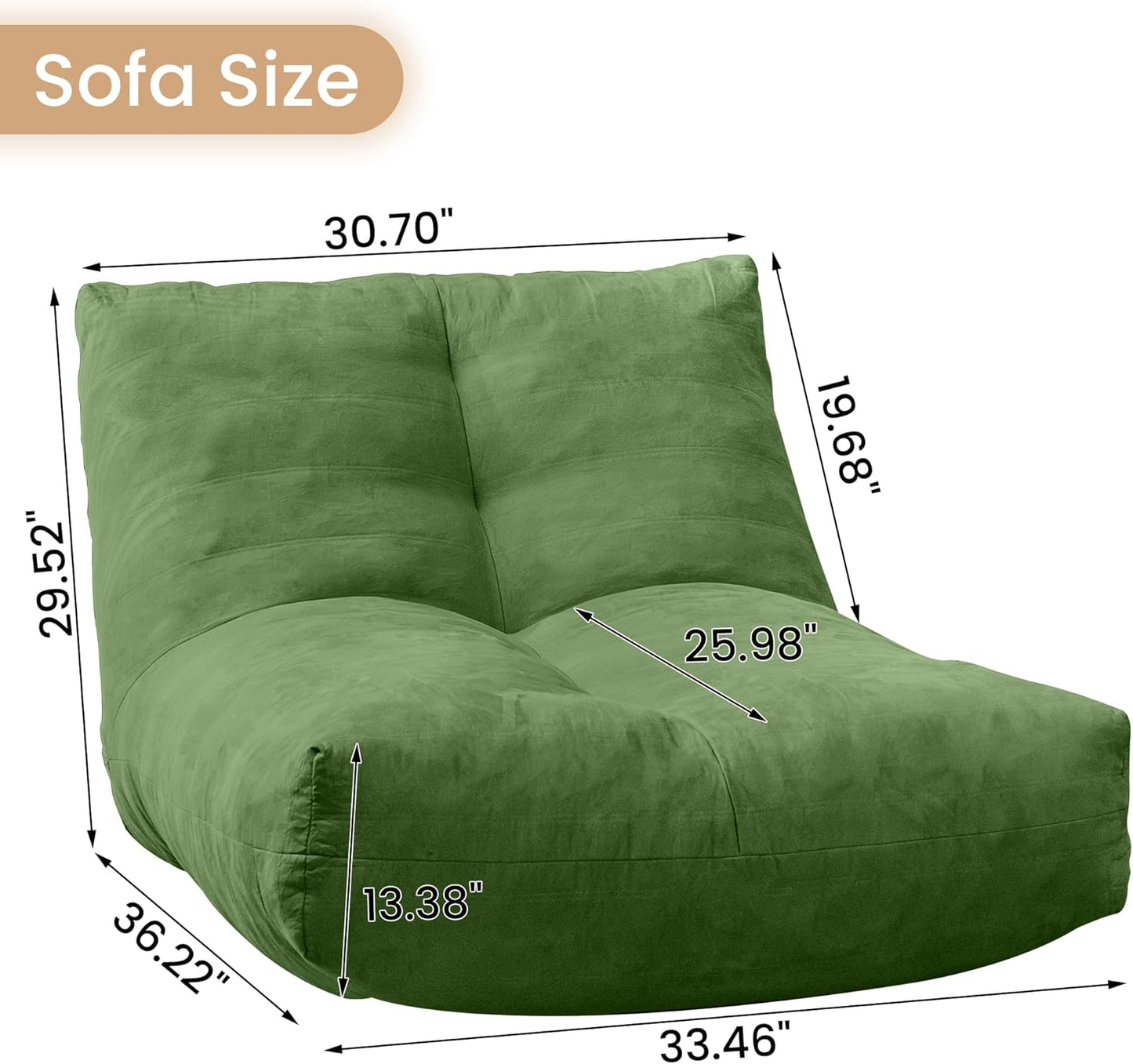 Bean Bag Chair Lazy Bean Bag Sofa, Floor Beanbag Chairs with Stuffed High-Density Foam, Memory Foam Bean Bag Sofa for Living Room, Bedroom and Office