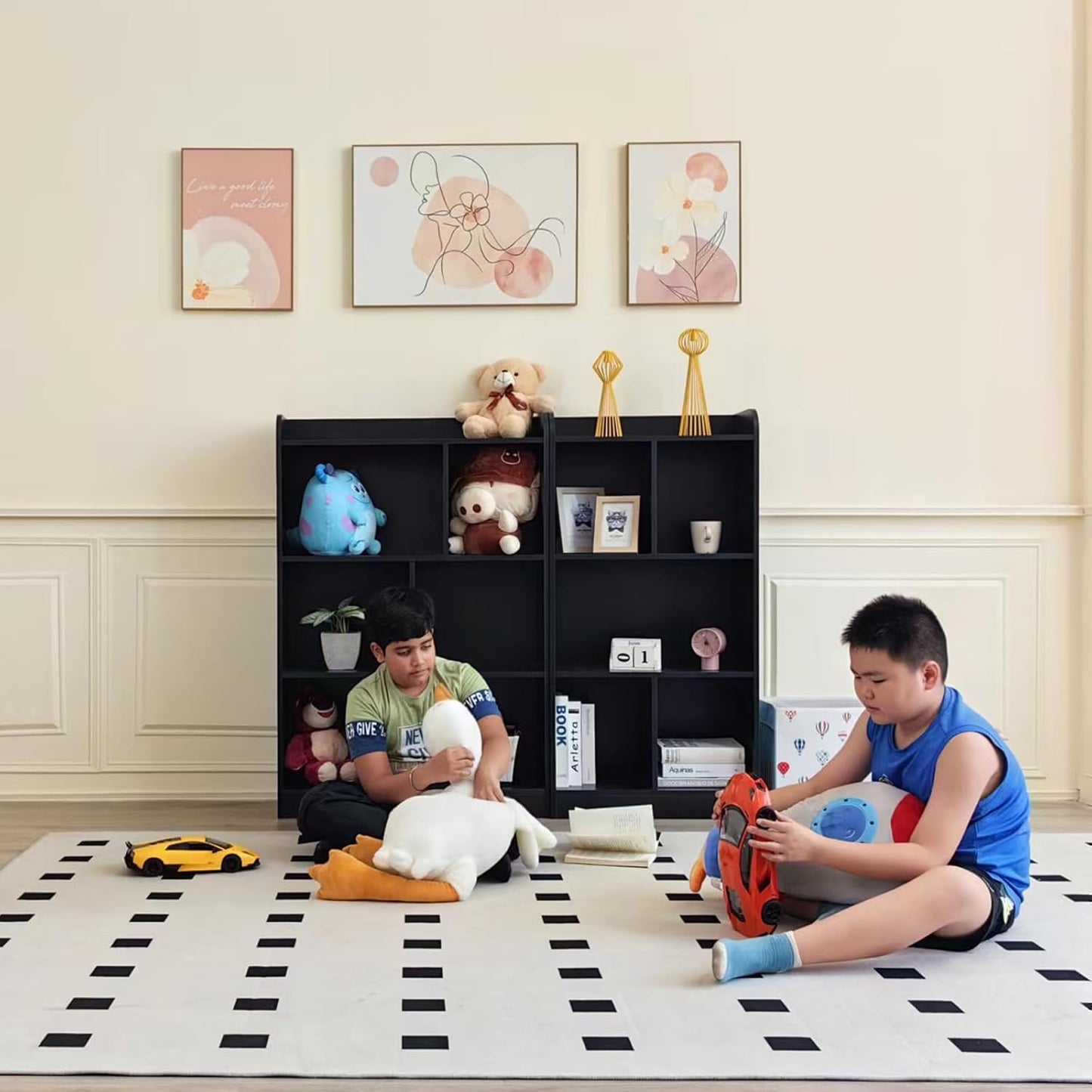 Book Shelf with Back Panel Stability 5 Cube Bookcase Multifunctional Cube Storage Organizer Shelf for Bedroom Living Room Office Closet School in Black with 23.62''W