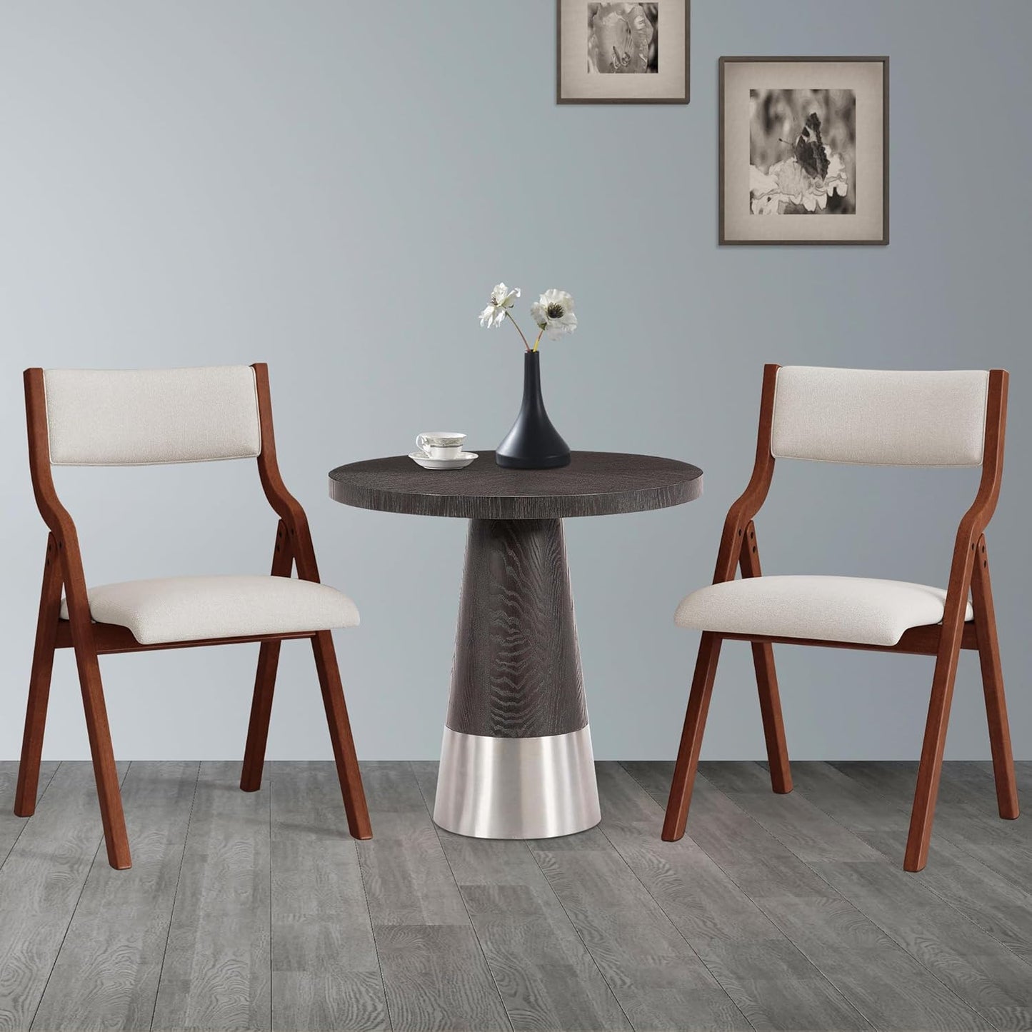 Folding Dining Chairs Set of 2, Upholstered Kitchen Chair with Padded Seat & Backrest, Modern Side-Chair with Wood Legs for Home Office Living Room,No Assembly Needed,Cream White+Cherry